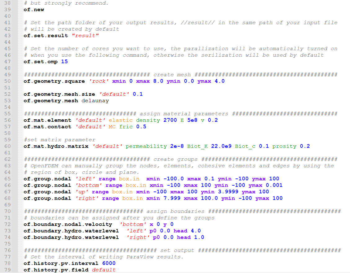 Example input file opened in NotePad++ showing the various commands/syntax